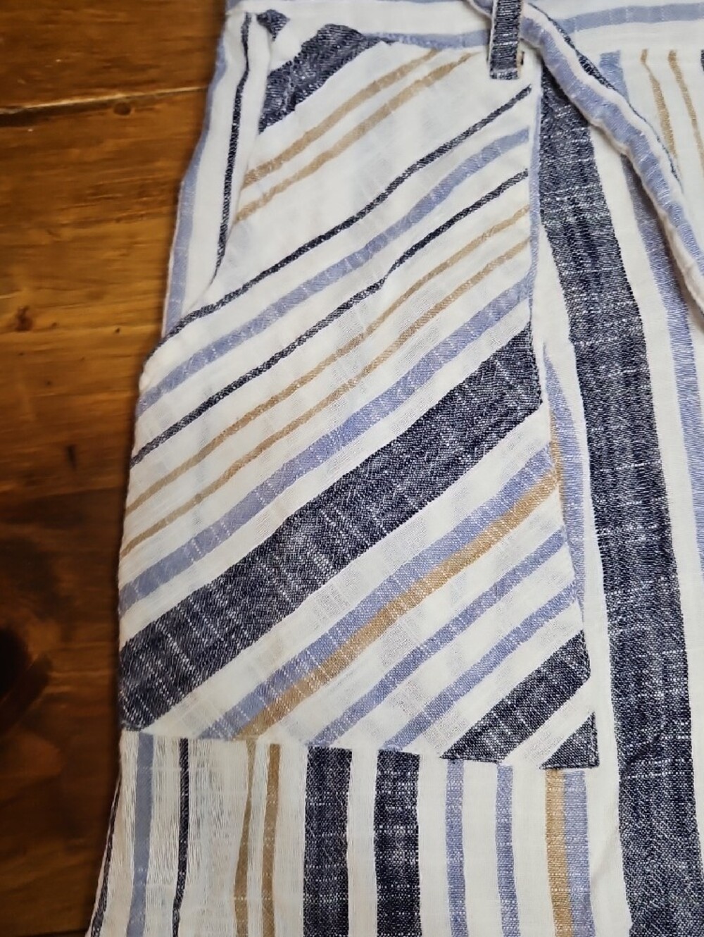 Striped Button-Front Midi Skirt in Blue, White & Tan - Picture 5 of 8